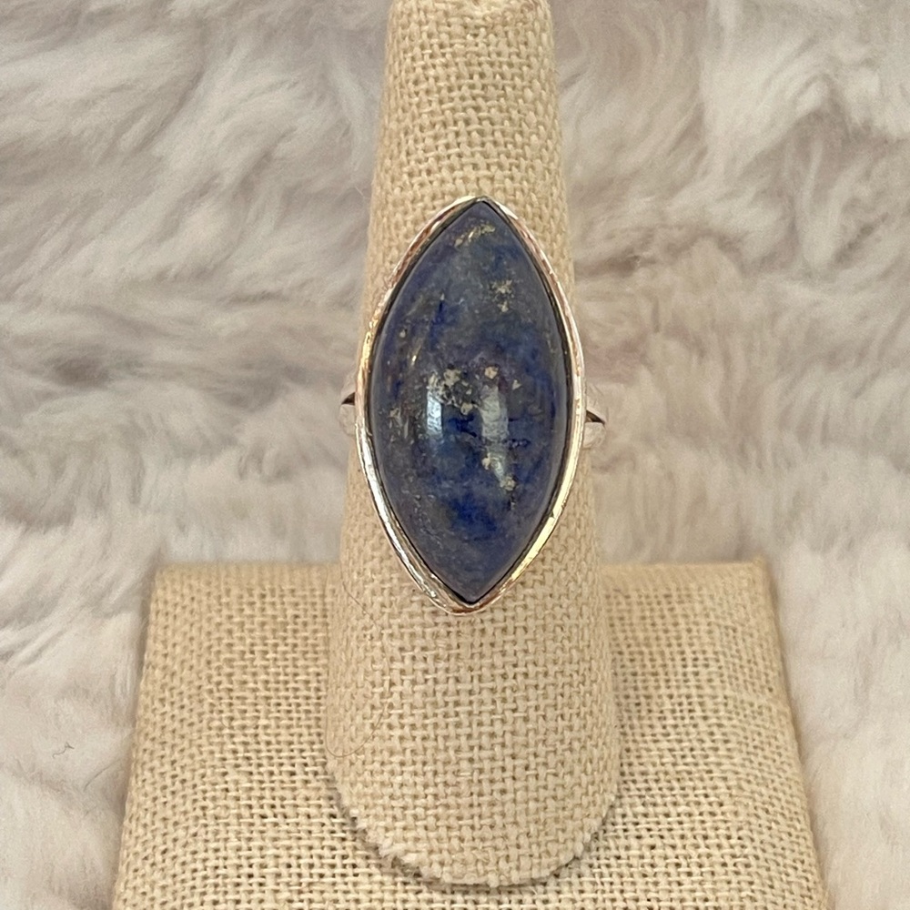 Sodalite Marquise Statement Ring Silver Plated Boho Size 8